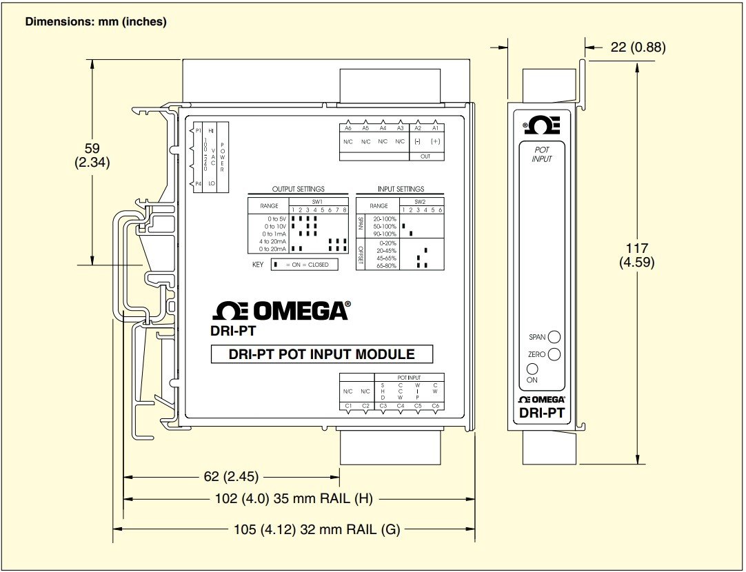 美国OMEGA交流供电电位计输入DIN导轨信号调节器