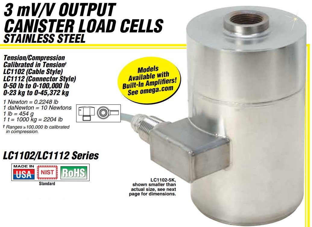 美国OMEGA高输出筒式张力压缩称重传感器