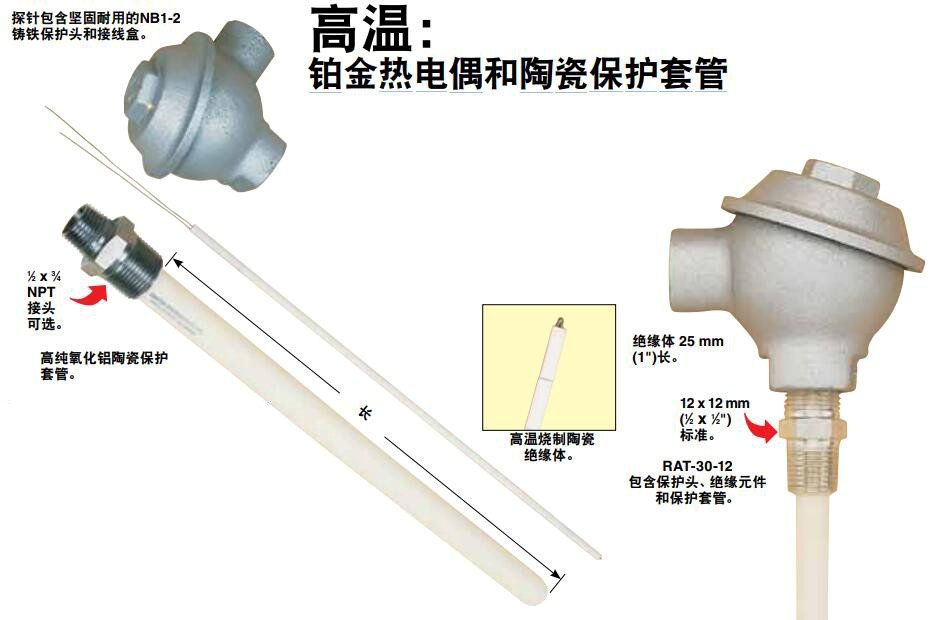 OMEGA过渡连接铂热电偶组件和陶瓷保护管