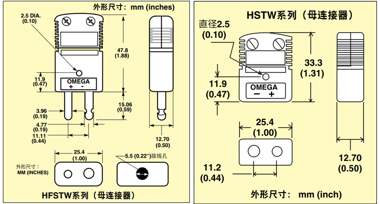 美国OMEGA铁氧体磁芯热电偶插头插座